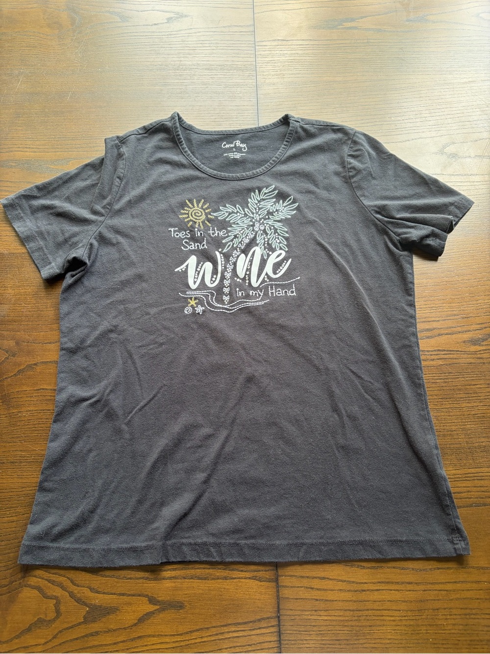 Coral Bay "Toes in the Sand Wine in my Hand" Black T-Shirt